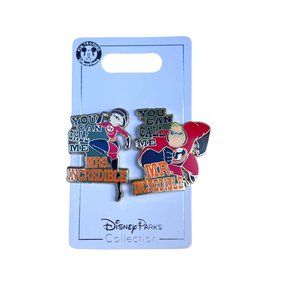 Disney Parks Pixar Incredibles You Can Call Me Mr and Mrs Incredible Pin Set